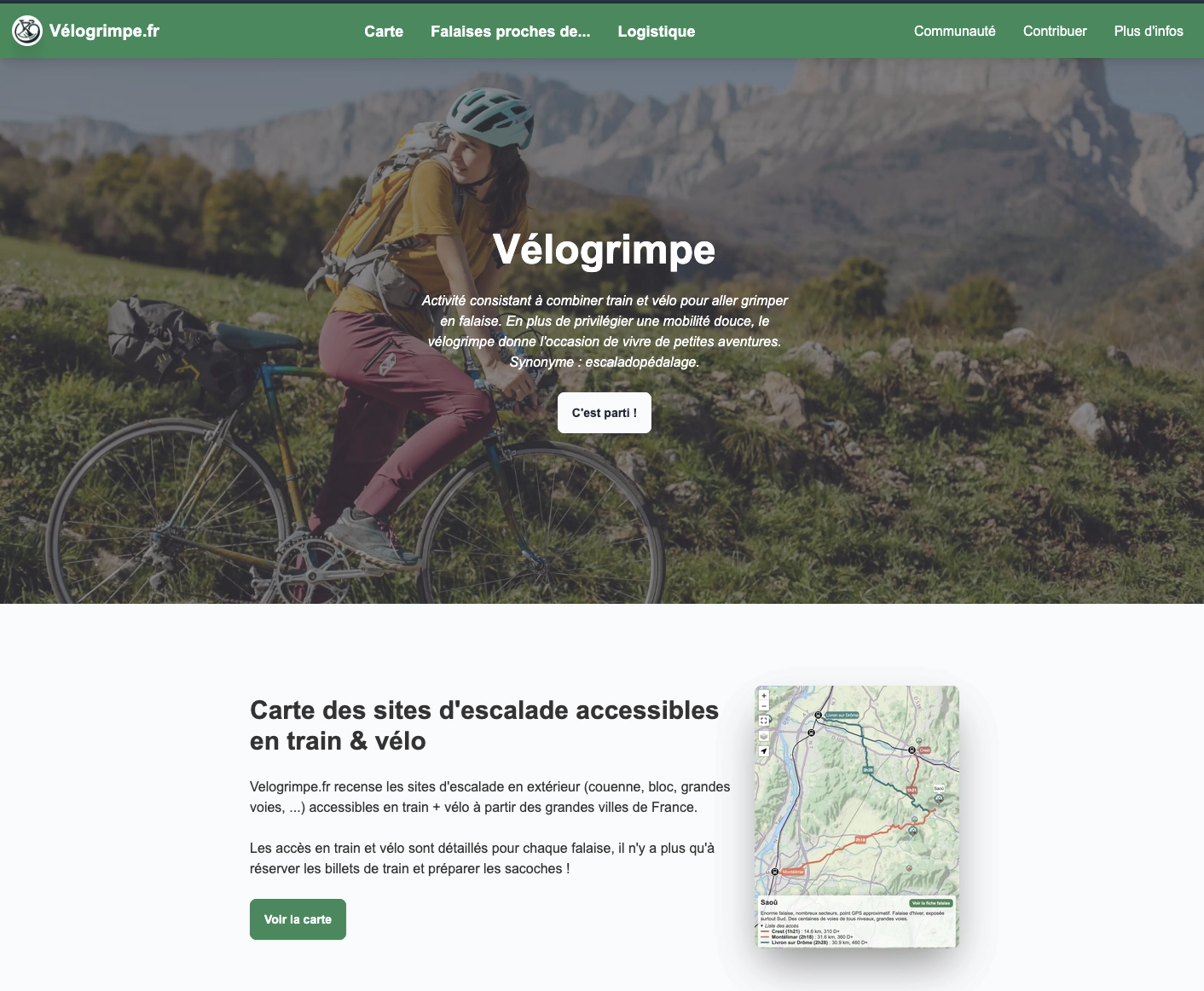nouvelle page d'accueil velogrimpe.fr