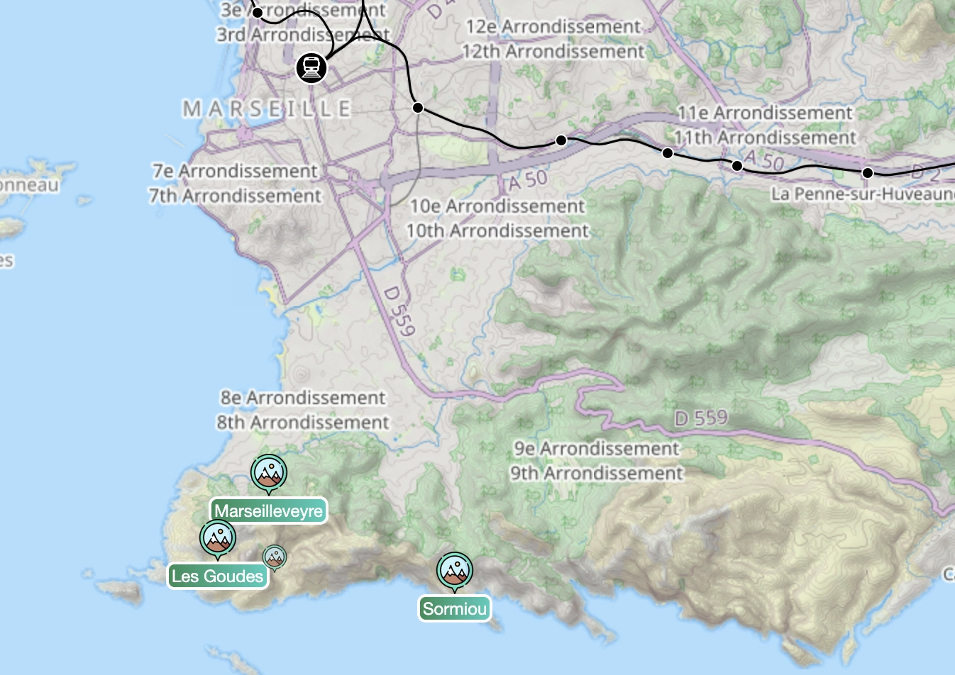 Aperçu des nouvelles falaises de la région Calanques