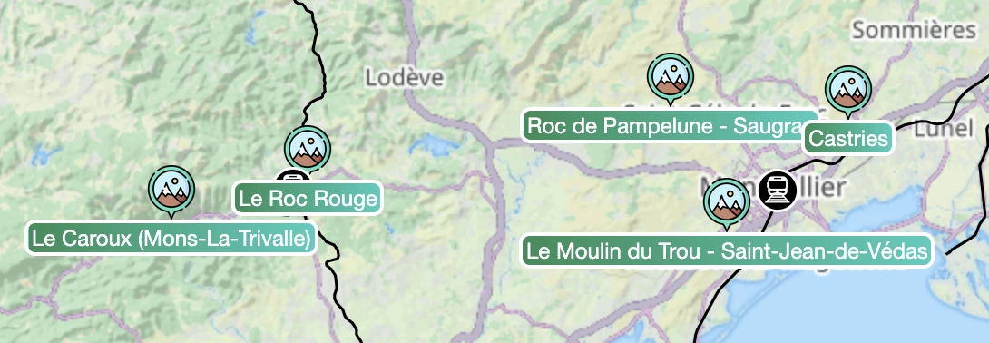 Aperçu des nouvelles falaises de la région Autour de Montpellier