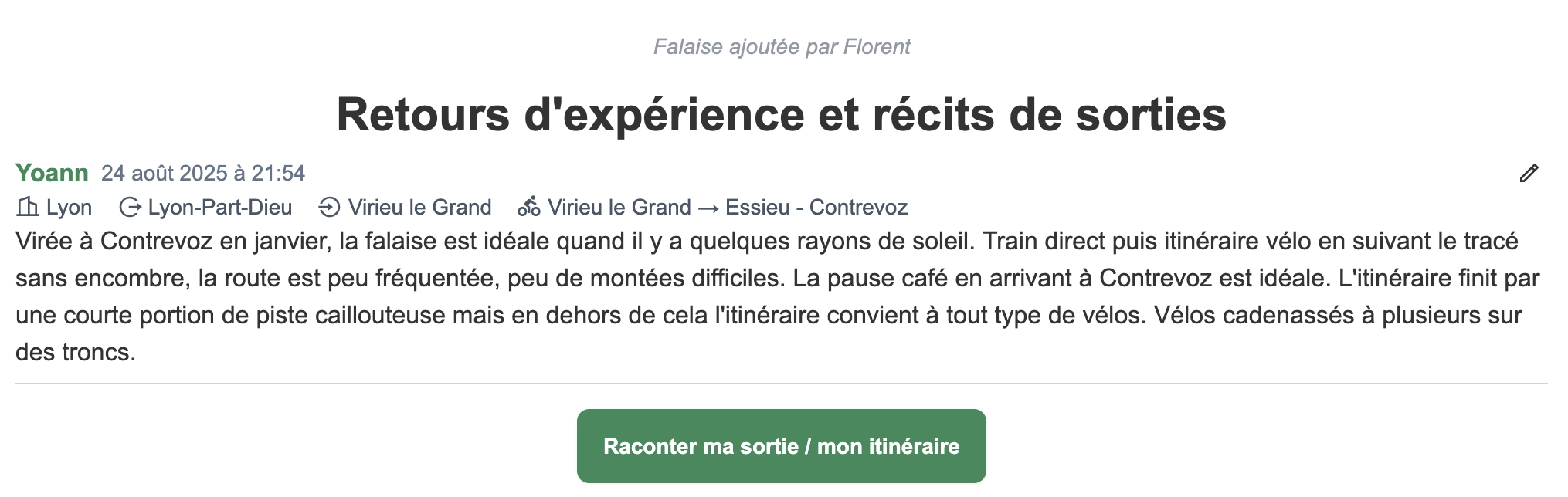 exemple de retour d'expérience sur une falaise