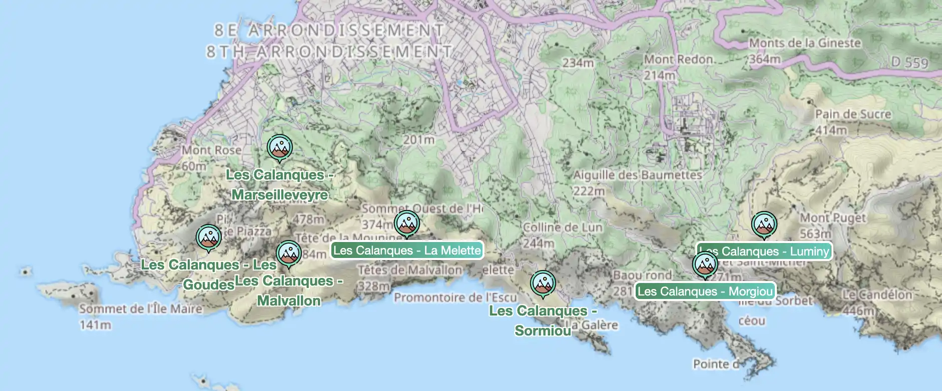 Aperçu des nouvelles falaises de la région Les Calanques