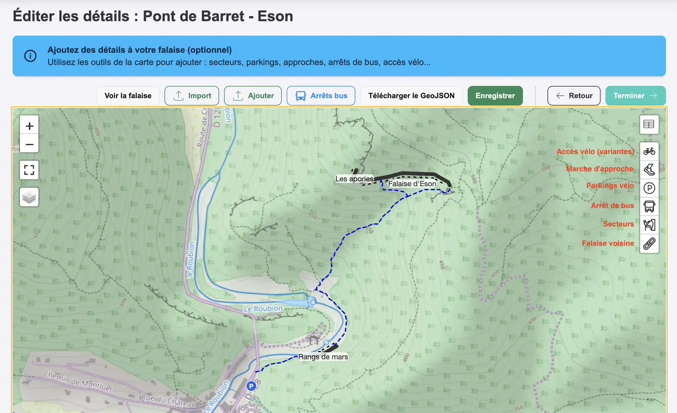 Éditeur de détails falaise