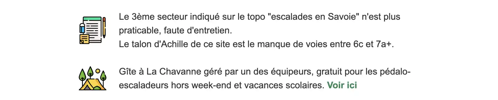 Description d'un gîte dans la fiche falaise