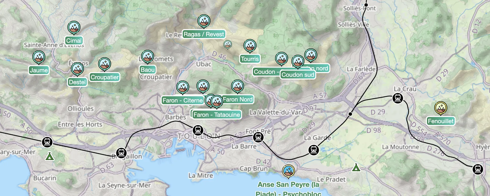 Aperçu des nouvelles falaises de la région Autour de Toulon