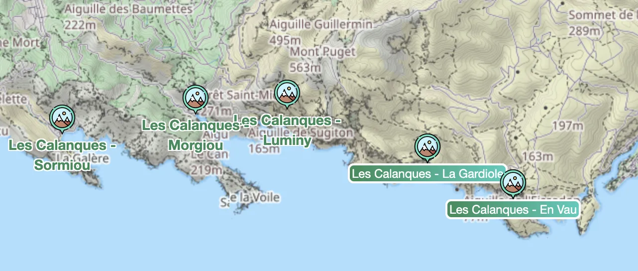 Aperçu des nouvelles falaises de la région Les calanques